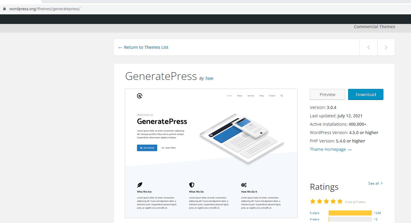 GeneratePress screenshot